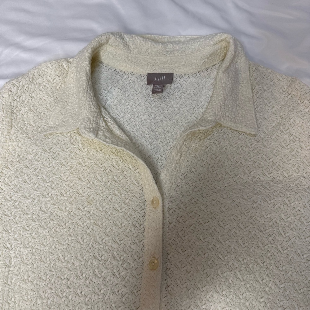 J. Jill stretch ivory crochet lace button down long sleeve blouse - Picture 8 of 16